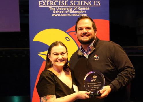 Jessica Cooney 2024 HSES Outstanding Graduate Alumni with Dr. Jordan Bass