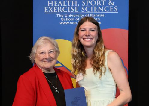 Grace Allen receives Marlene Mawson Physical Education Scholarship with Dr. Marlene Mawson
